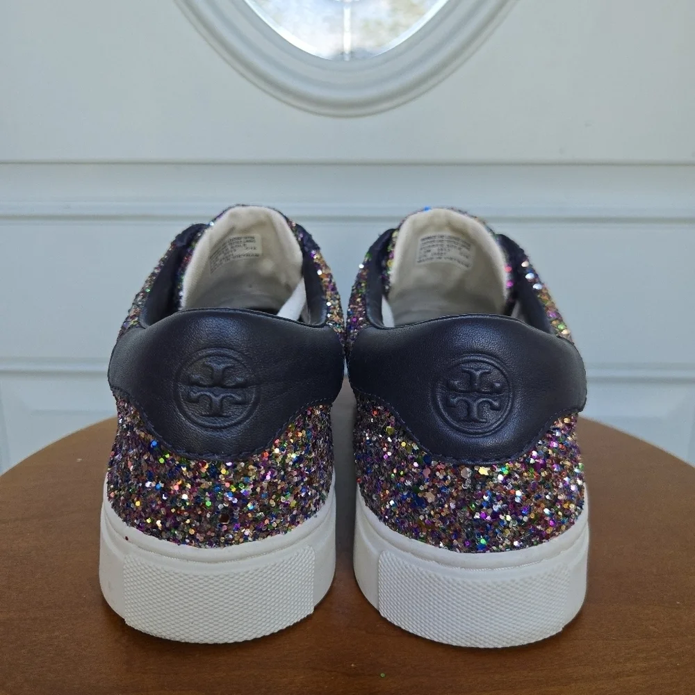 Tory Burch Carter Glitter Lace-Up Sneakers Leather